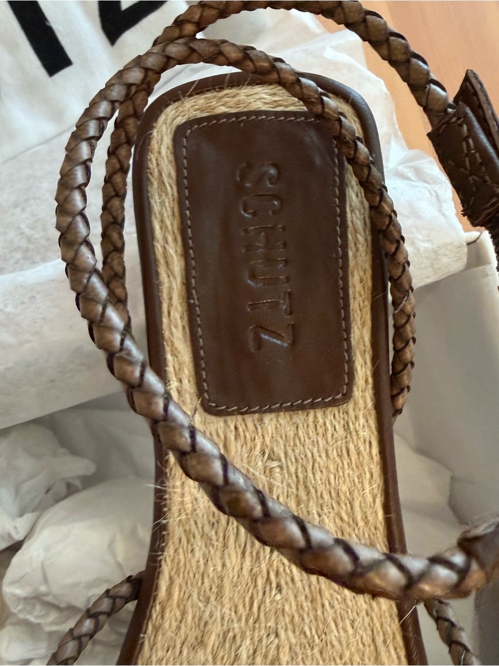 NIB Schutz Brown Kaya Ankle Strap Straw Flat Sandal Size 6 boho resort cottage - Picture 6 of 9